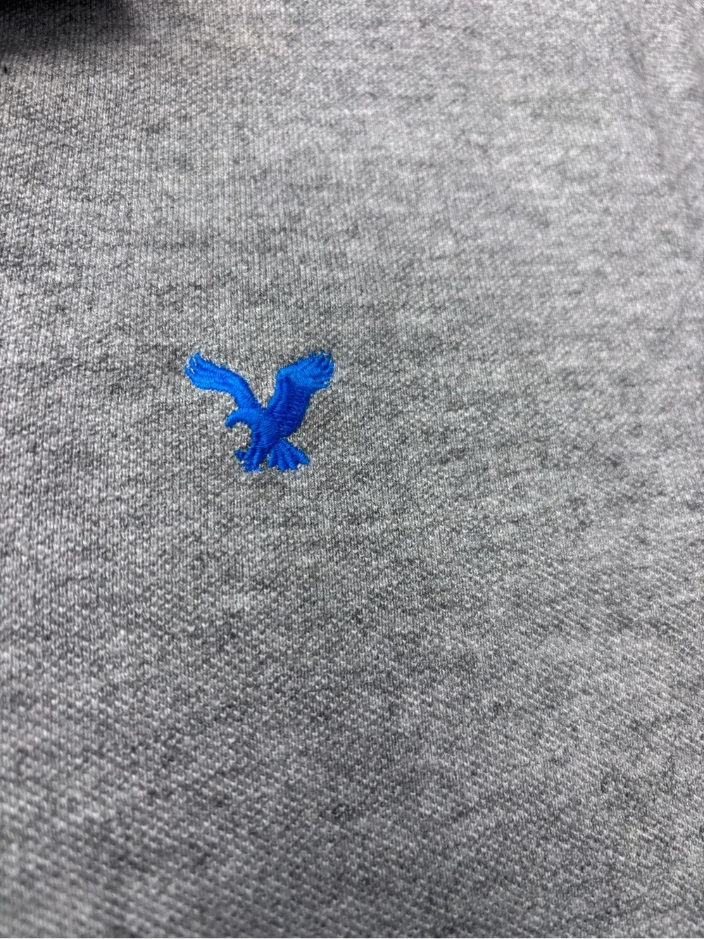 American Eagle Outfitters Classic Fit Heathered Grey Polo with Blue Logo Trim M